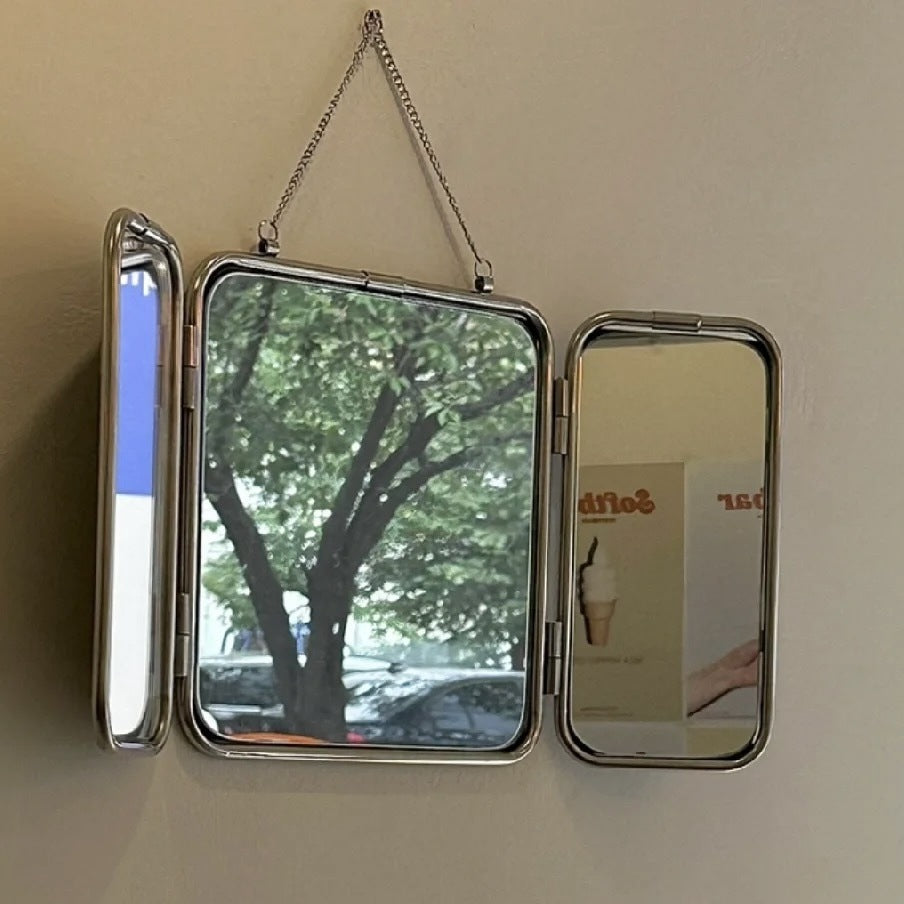 Square Modern Simple Metal Trifold Mirror Stainless Steel Wall Mirror Bathroom Dressing Table