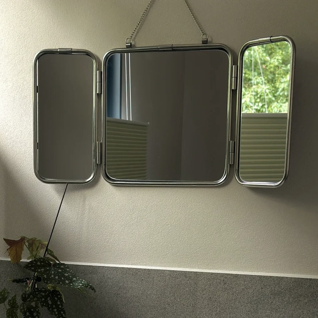 Square Modern Simple Metal Trifold Mirror Stainless Steel Wall Mirror Bathroom Dressing Table