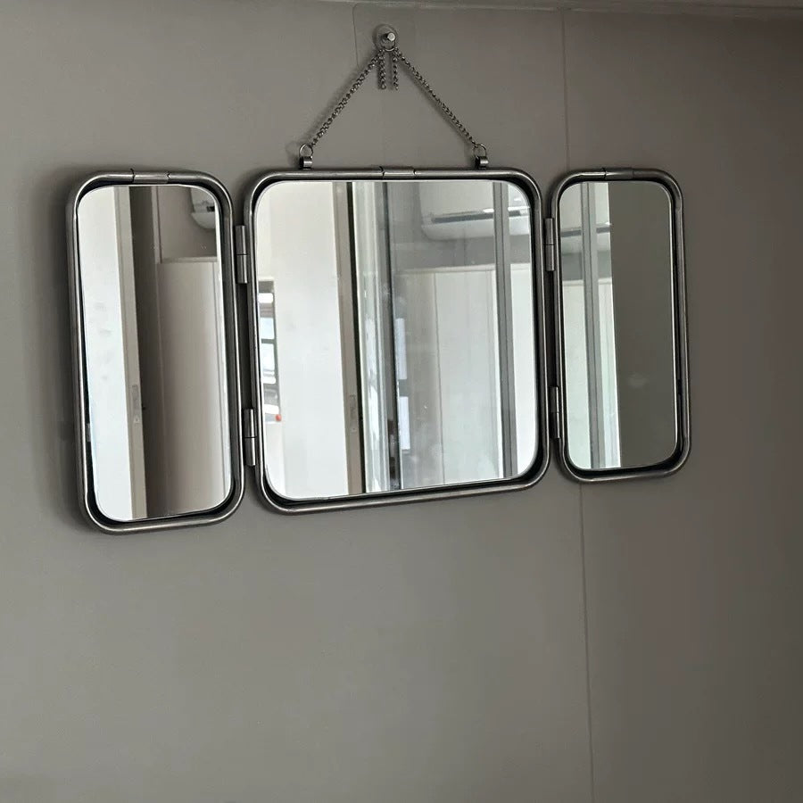 Square Modern Simple Metal Trifold Mirror Stainless Steel Wall Mirror Bathroom Dressing Table
